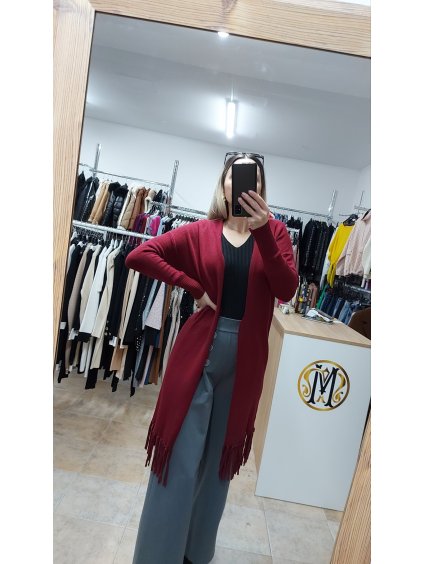 Červený kardigán so strapcami Dalle, Bordová (Veľkosť UNI)