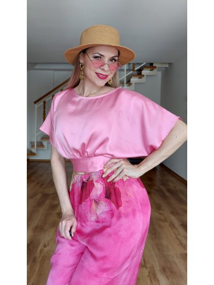 Ružový elegantný crop top Mina, Ružová (Veľkosť UNI)