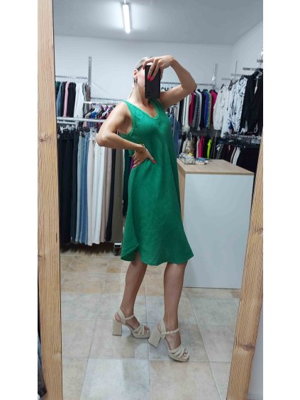 Dámske letné ľanové šaty Selia, Zelená (Veľkosť UNI)