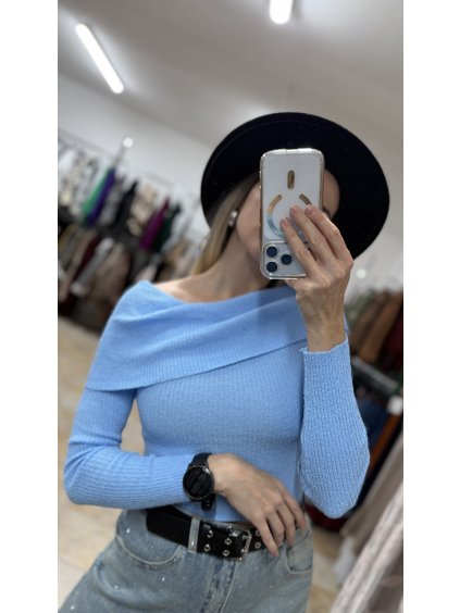 Pulóver s odhalenými ramenami Lyris, Bledomodrá (Veľkosť UNI)