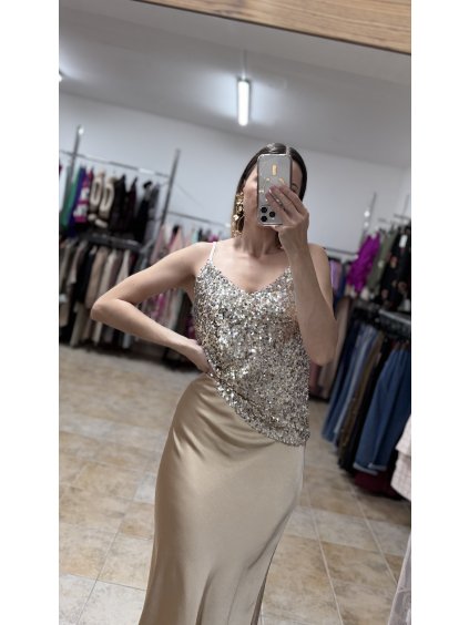 Zlatistý top s flitrami Fleurys, Zlatá (Veľkosť UNI)