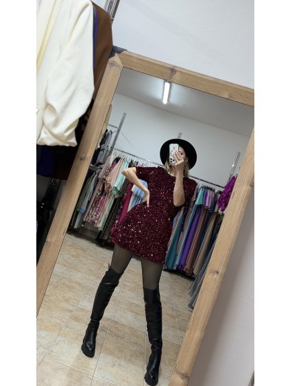 Bordové flitrované šaty Olyne, Bordová (Veľkosť UNI)