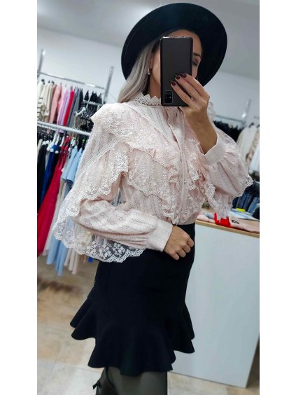 Čipkovaná ružová blúzka Romance (Veľkosť UNI)