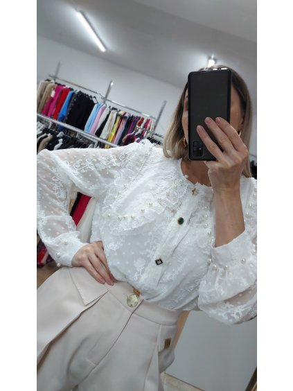 Biela čipkovaná blúzka Morticia (Veľkosť UNI)