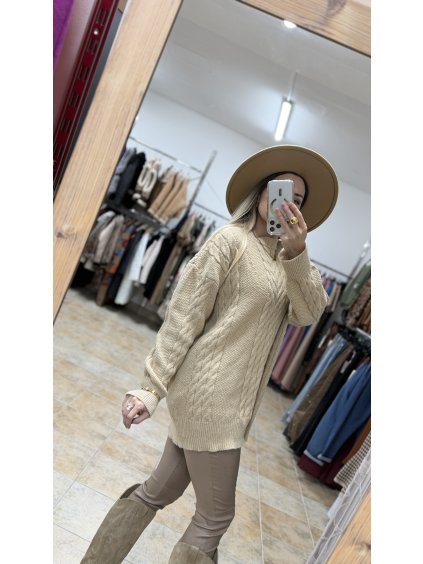 Pletený dlhý sveter Lunea, Cappuccino (Veľkosť UNI)