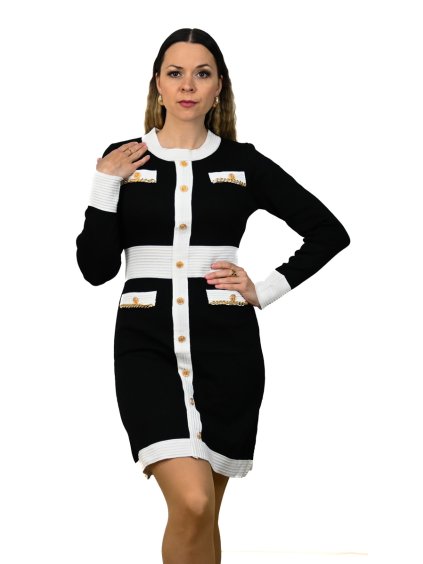 Tvídové šaty s dlhým rukávom, Čiernobiela (Veľkosť UNI)