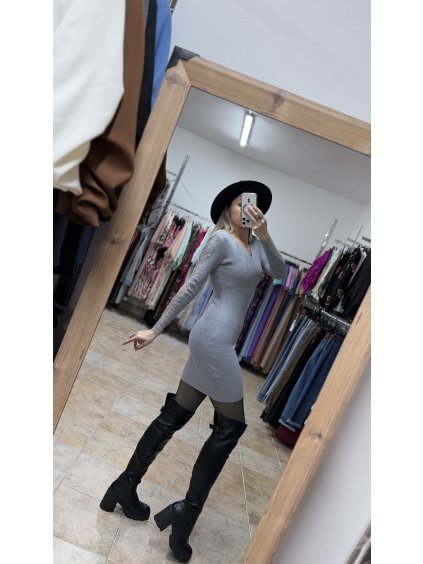 Úpletové šaty na oslavu Shayla, Sivá (Veľkosť UNI)