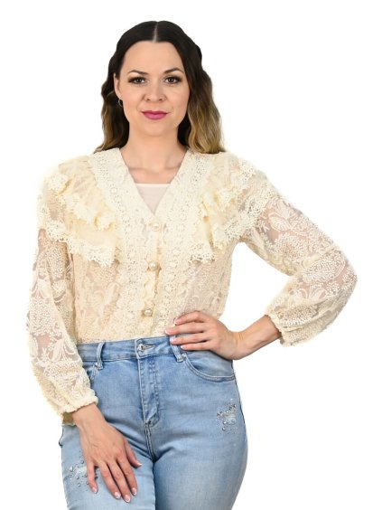 Elegantná blúzka s čipkou, Béžová (Veľkosť UNI)