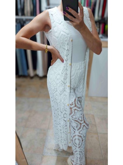 Háčkovaná vesta Hanah, Biela (Veľkosť UNI)