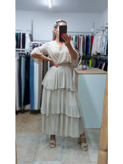 Volánové šaty Nefeli, Béžová (Veľkosť UNI)