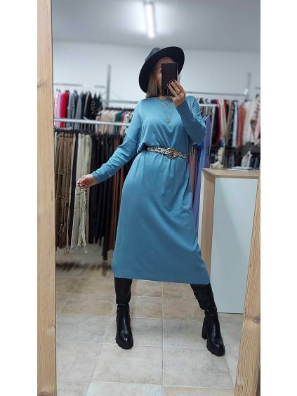 Dlhé úpletové šaty, Tyrkysová (Veľkosť UNI)