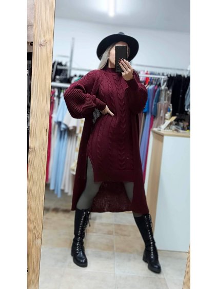 Pletený komplet Zyra, Bordová (Veľkosť UNI)