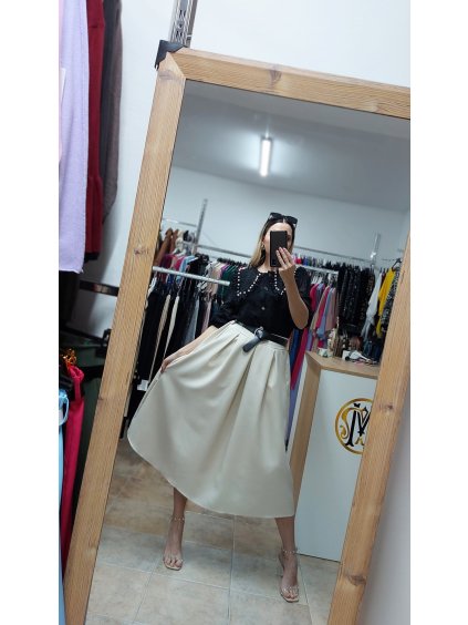 Široká béžová sukňa na gumu (Veľkosť UNI)