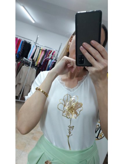 Biele tričko s čipkou, Biela (Veľkosť UNI)