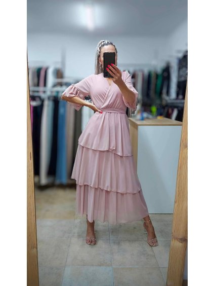 Letné šaty s volánmi, Ružová (Veľkosť UNI)