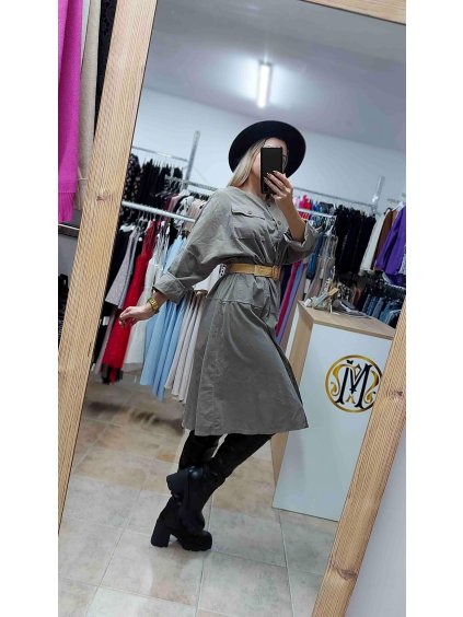 Menčestrové šaty na gombíky, Sivá (Veľkosť UNI)