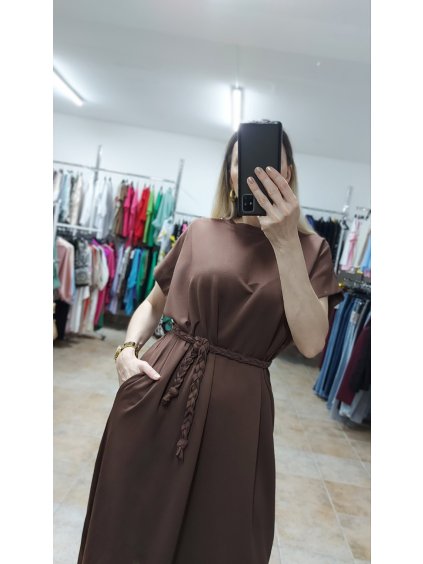 Hnedé šaty s vreckami Canelle, Hnedá (Veľkosť UNI)