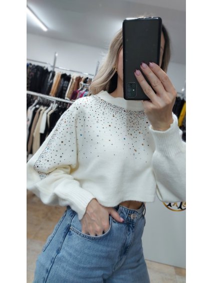 Biely sveter s trblietkami, Biela (Veľkosť UNI)