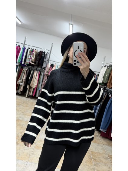 Rolákový sveter so zipsom Lara, Čierna (Veľkosť UNI)