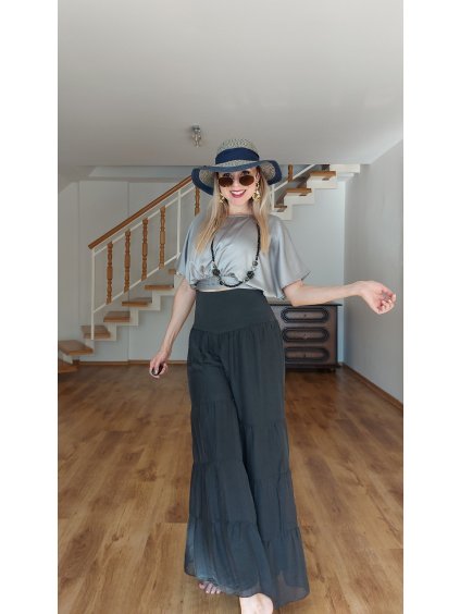 Letné hodvábne nohavice Voile, Sivá (Veľkosť UNI)