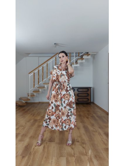 Letné midi šaty Lyrah, Hnedá (Veľkosť UNI)