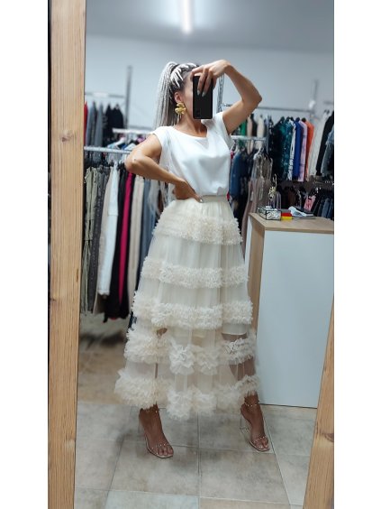 Dlhá tylová sukňa Ema, Krémová (Veľkosť UNI)