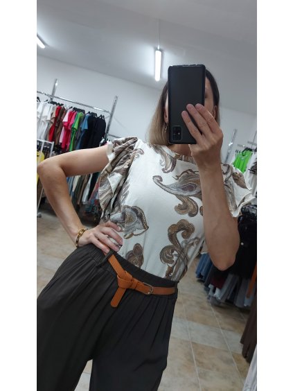 Dámske tričko s volánmi Paisley, Béžová (Veľkosť UNI)