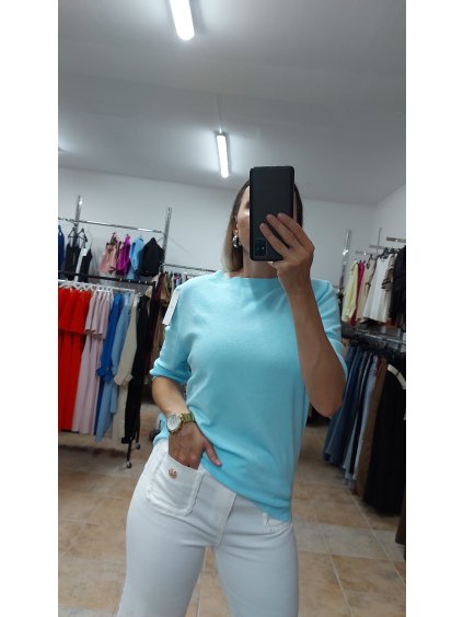 Tyrkysový krásny dámsky pulóver Wanda, Tyrkysová (Veľkosť UNI)