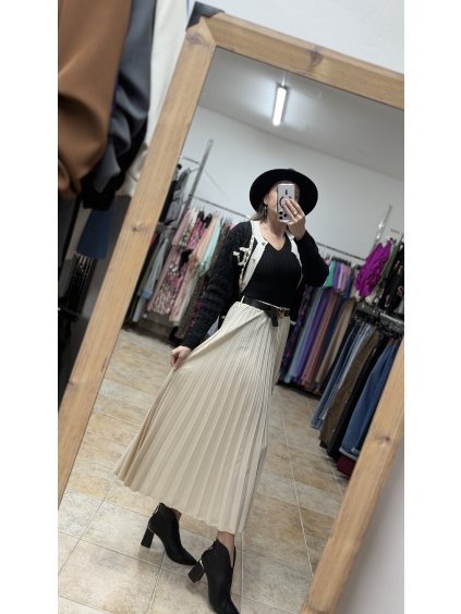 Béžová dlhá plisovaná sukňa Elodie (Veľkosť UNI)