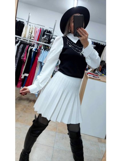 Elegantný top s dlhým rukávom, Čiernobiela (Veľkosť UNI)