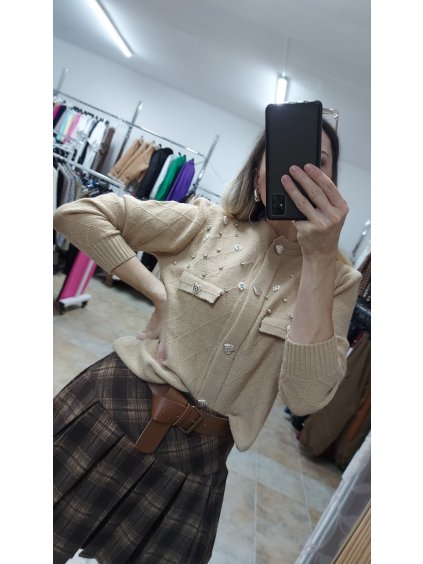 Sveter s perličkami Casey, Cappuccino (Veľkosť UNI)