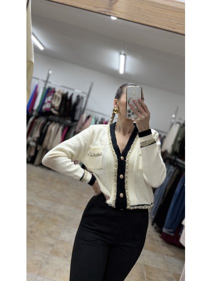 Krátky sveter na gombíky Mirel, Krémová (Veľkosť UNI)