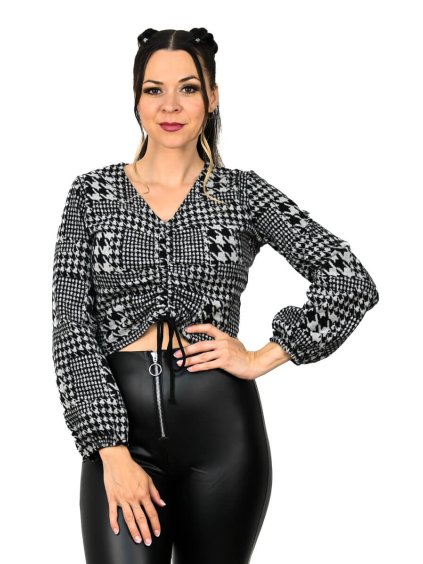 Crop top s dlhým rukávom, Čierna (Veľkosť UNI)