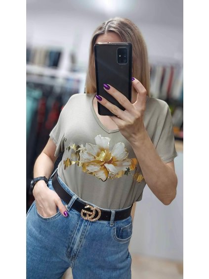 Elegantné tričko Golden Roses, Cappuccino (Veľkosť UNI)