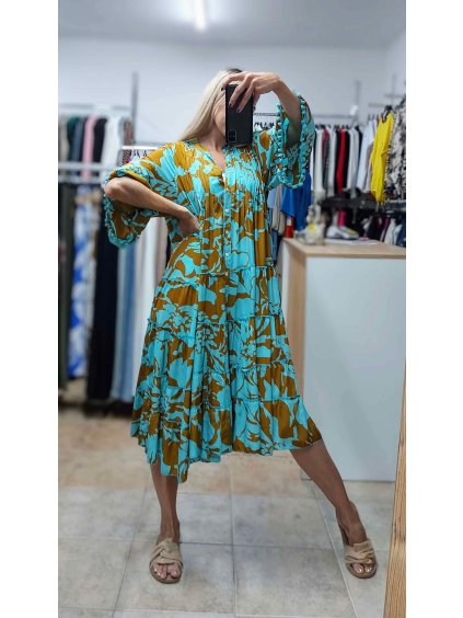 Šaty so širokými rukávmi Dalia, Tyrkysová (Veľkosť UNI)