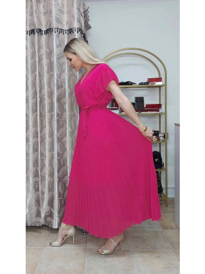 Plisované šaty na svadbu, Fuchsiová (Veľkosť UNI)