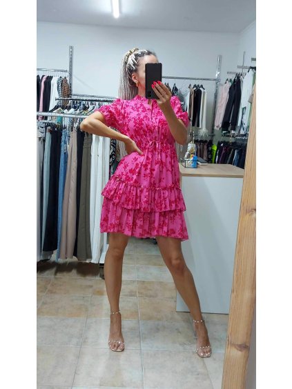 Krátke ružové šaty Celin, Ružová (Veľkosť UNI)