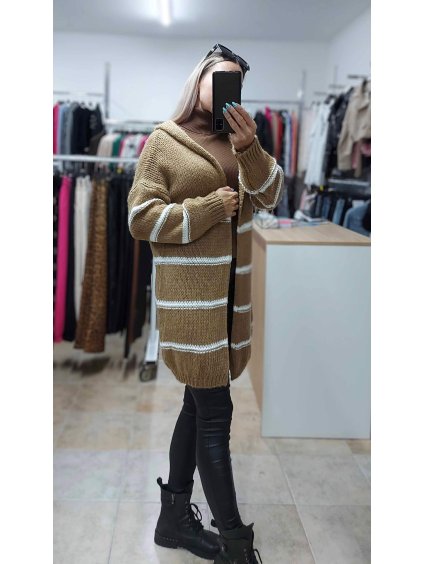 Dámsky kardigán s kapucňou, Béžová (Veľkosť UNI)