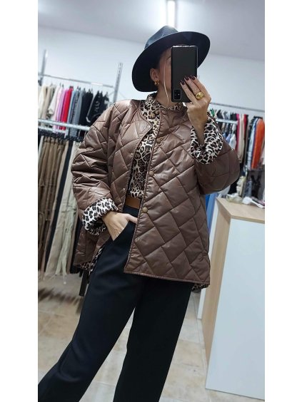 Oversize hnedá bunda s leopardím vzorom (Veľkosť UNI)