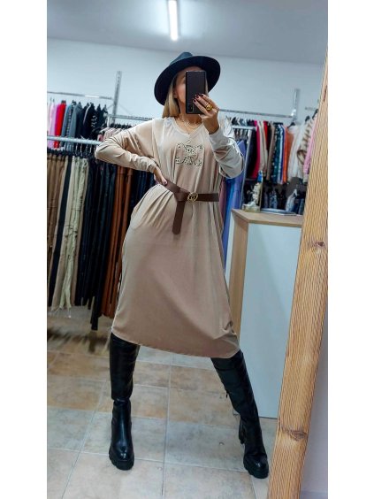 Velúrové šaty Celine, Béžová (Veľkosť UNI)