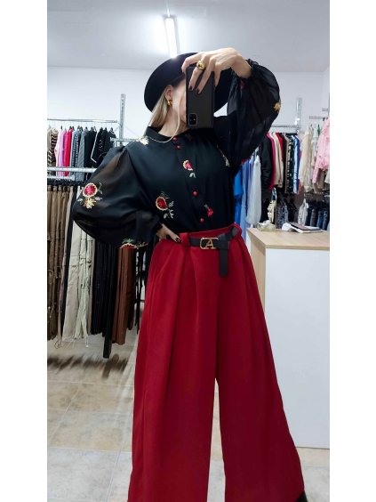 Široké červené nohavice Rosemary, Červená (Veľkosť UNI)