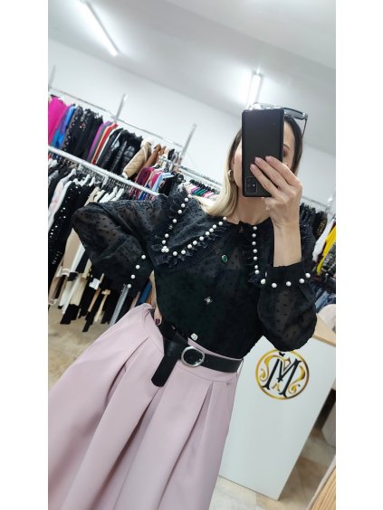 Čierna blúzka s čipkou (Veľkosť UNI)