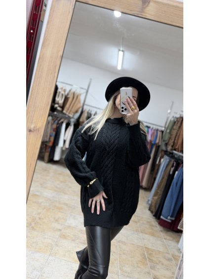 Dlhý čierny sveter Lunea, Čierna (Veľkosť UNI)