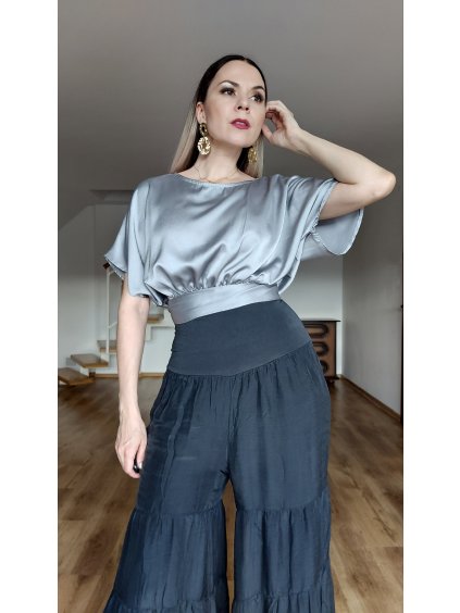 Elegantný top na viazanie Mina, Sivá (Veľkosť UNI)