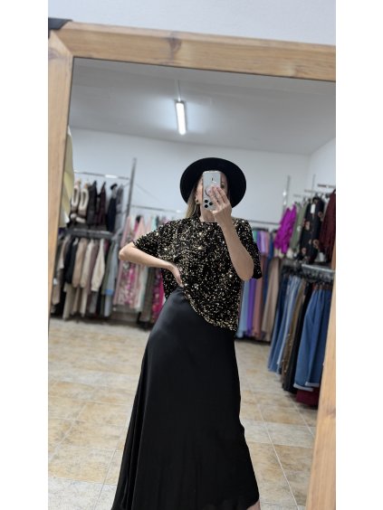 Čierna saténová sukňa Amelys (Veľkosť UNI)