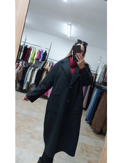 Čierny dlhý kabát s vreckami, Čierna (Veľkosť UNI)