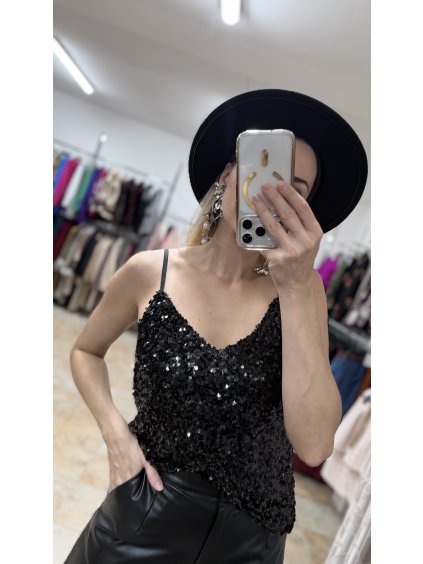 Čierny flitrovaný top Fleurys, Čierna (Veľkosť UNI)