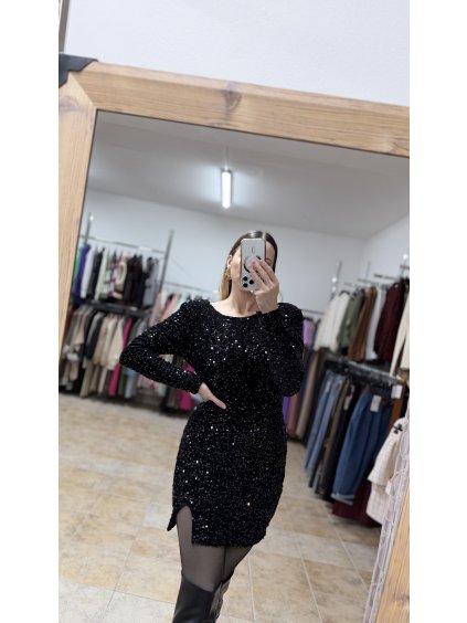 Čierne flitrované šaty Maeve, Čierna (Veľkosť UNI)