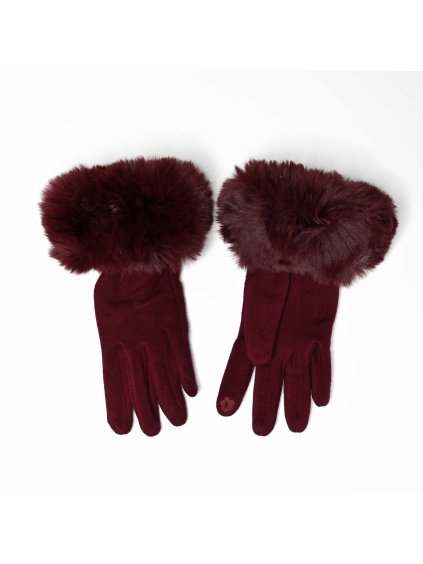 Bordové dámske rukavice s kožušinou