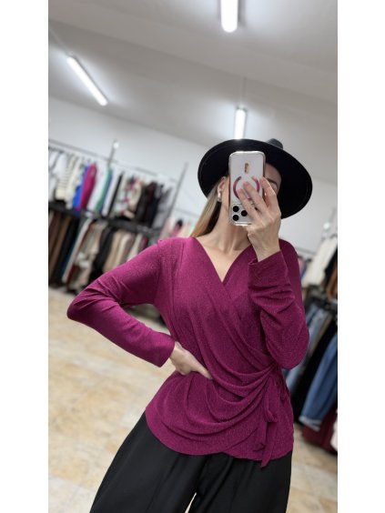 Trblietavý top s dlhým rukávom Loren fuchsiový UNI